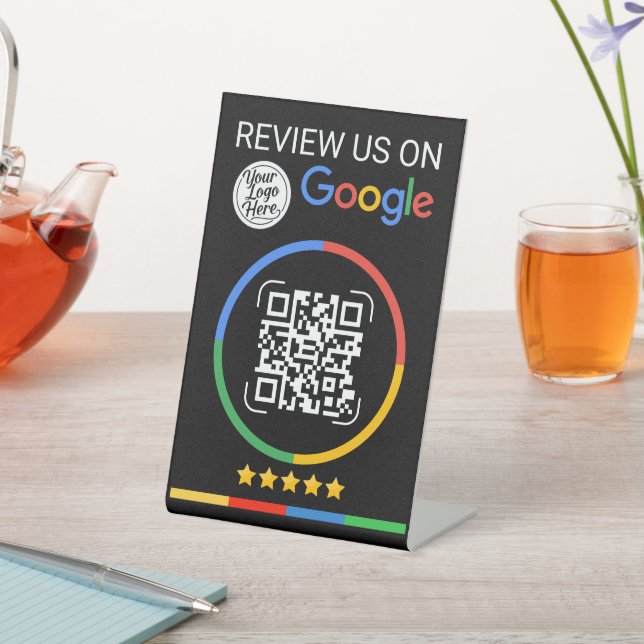 Google Review QR-Code mit Sternen Schwarz Sockelschild (In SItu)