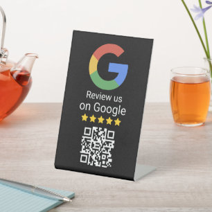 Google Review QR Code Schwarzes Geschäftstisch-Sch Sockelschild