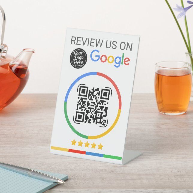 Google Review QR Code with Stars White Sockelschild (In SItu)