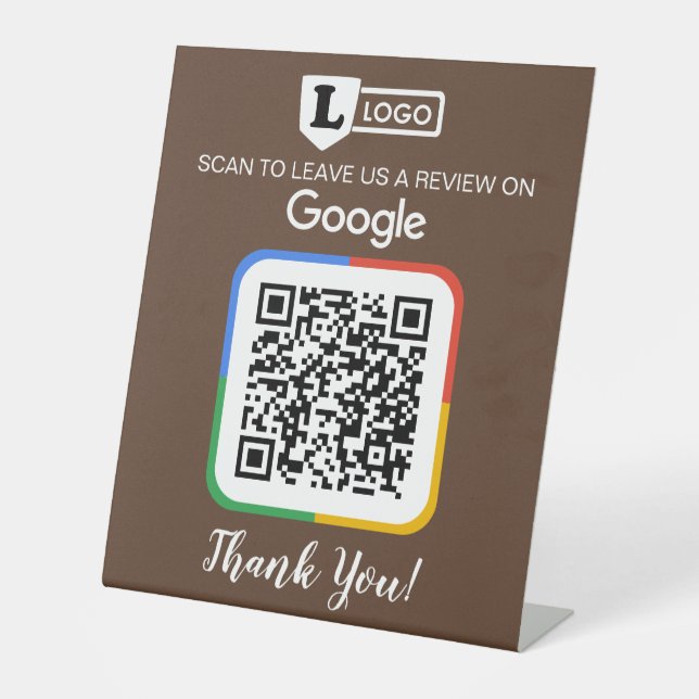 Google Review Request Card mit Logo und QR Code Sockelschild (Vorderseite)