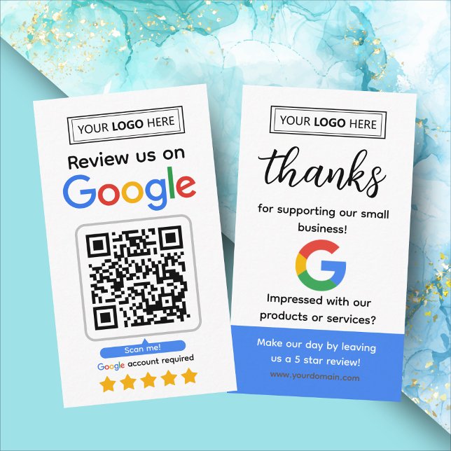 Google Review Request Card mit Logo und QR Code Visitenkarte (Google business review request card with logo and qr code, get 5 star reviews for your business)