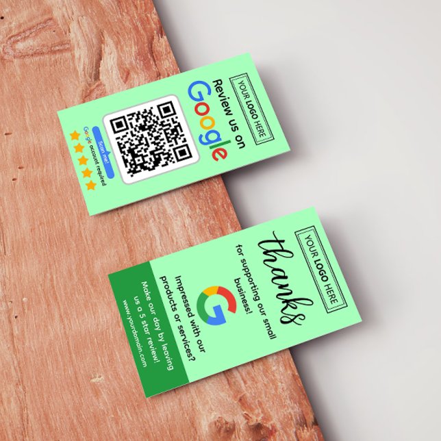 Google Review Request Card mit Logo und QR Code Visitenkarte (Google business profile customer review request business cards mockups, get more reviews)