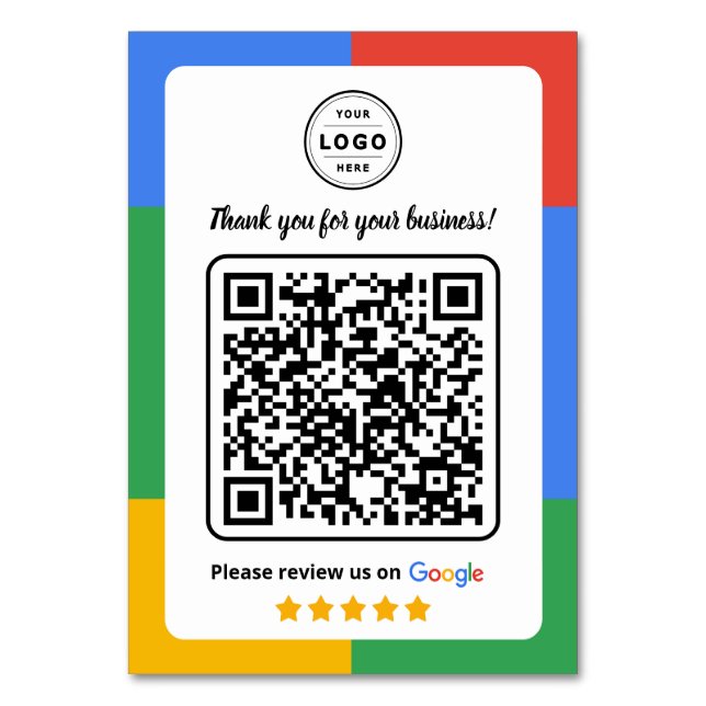 Google Review Request Card  with Logo and QR Code Tischnummer (Rückseite)