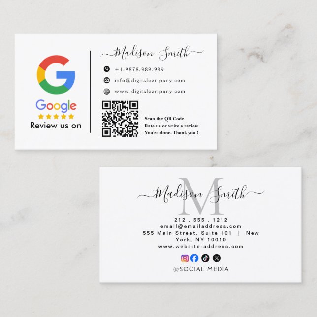 Google Review With QR Code Link Business Card Visitenkarte (Vorne/Hinten)