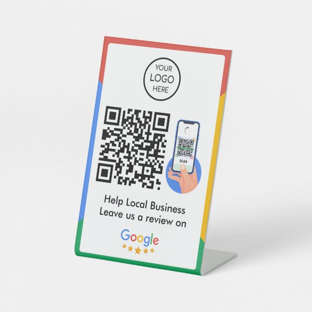 Google Reviews Business Review Link QR Code Sockelschild (Vorderseite)