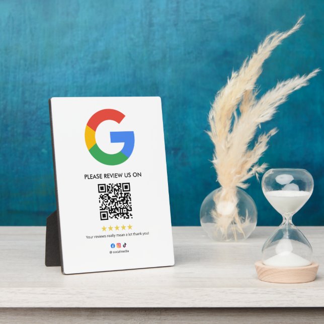 Google Reviews Easel Sign | QR Code Display Plaque Fotoplatte (Seite)