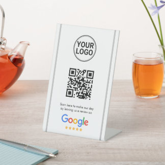 Google Reviews QR Code Elegant Custom Logo Sockelschild