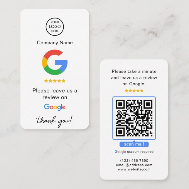 Google überprüft QR Code Business Review Us Visitenkarte (Vorne/Hinten)