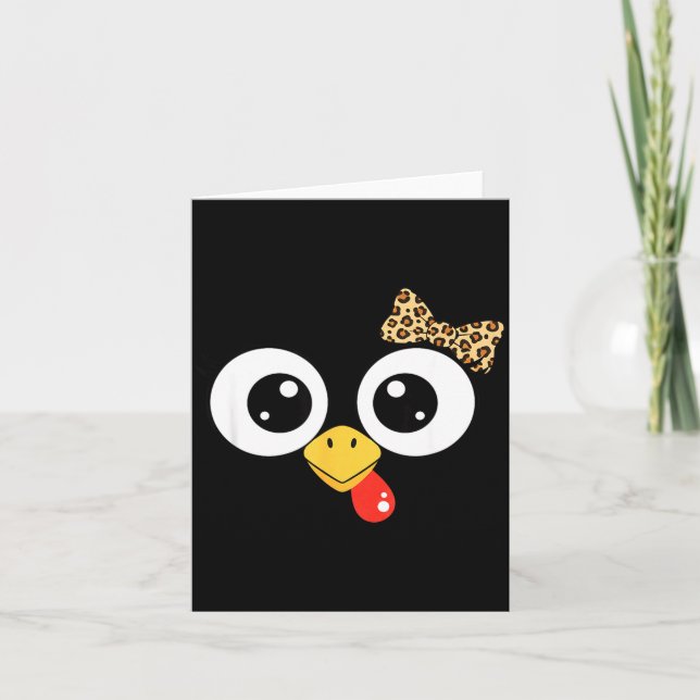 Googly-eyed Turkey With Leopard Bow, Funny Cartoon Karte (Vorderseite)
