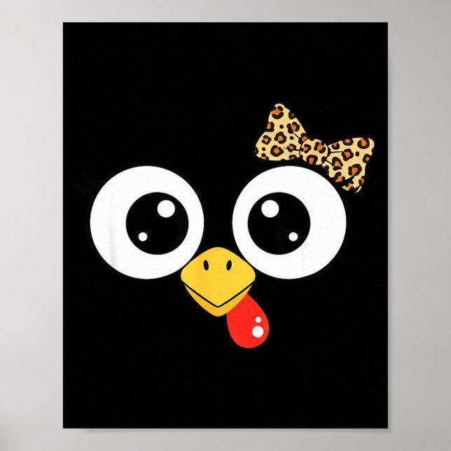 Googly-eyed Turkey With Leopard Bow, Funny Cartoon Poster (Vorne)