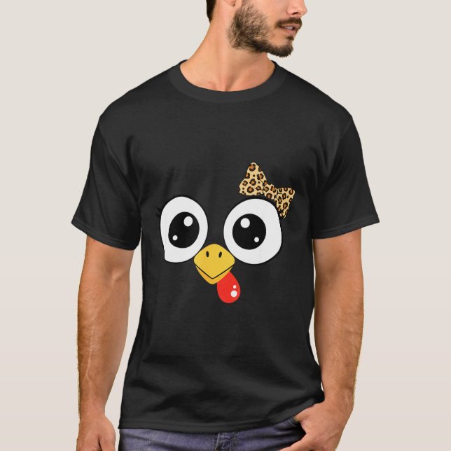 Googly-eyed Turkey With Leopard Bow, Funny Cartoon T-Shirt (Vorderseite)