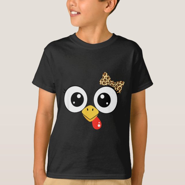 Googly-eyed Turkey With Leopard Bow, Funny Cartoon T-Shirt (Vorderseite)