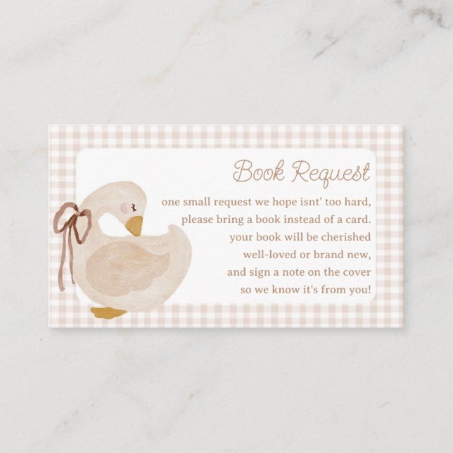 Goose Beige Gingham Baby Shower Book Request Card Begleitkarte (Vorderseite)
