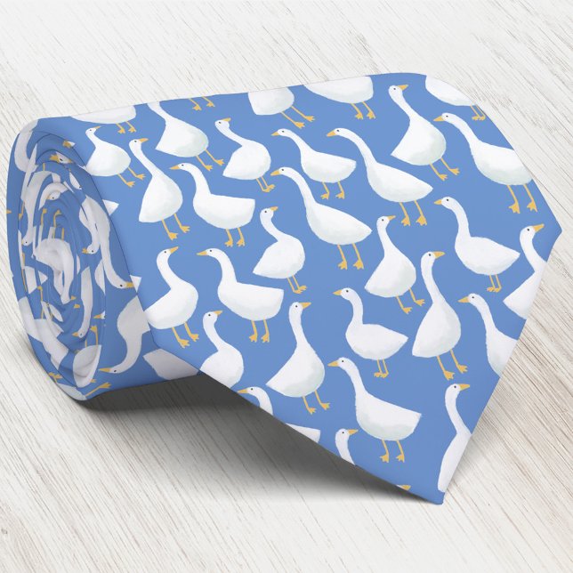 Goose Bird Pattern Blue Krawatte (Blue and white geese goose pattern neck tie for farmers and bird lovers)