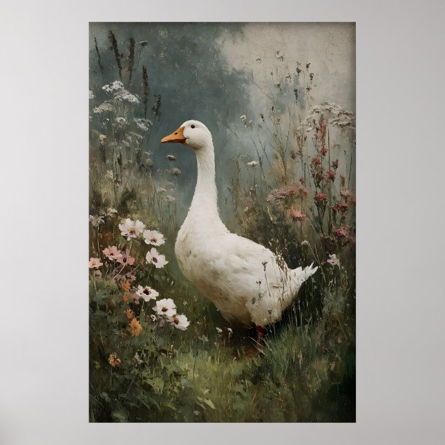 Goose Flowers Print, Antique Spring Digital Poster (Vorne)