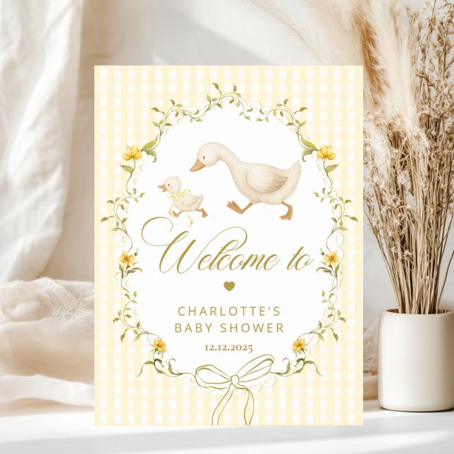 Goose Gender neutral Gingham Baby Shower Welcome Poster (Von Creator hochgeladen)