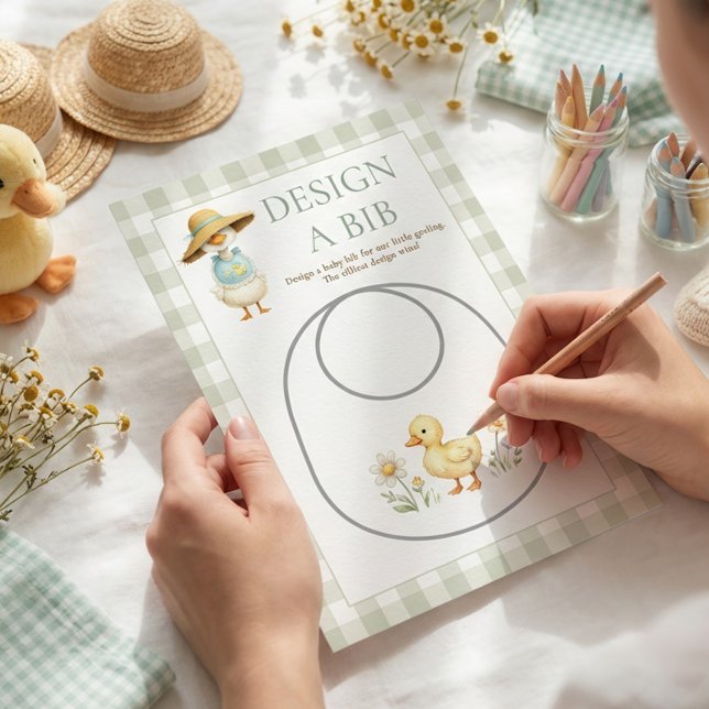 Goose Gingham Design Bib Baby Shower Game Card Einladung (Von Creator hochgeladen)