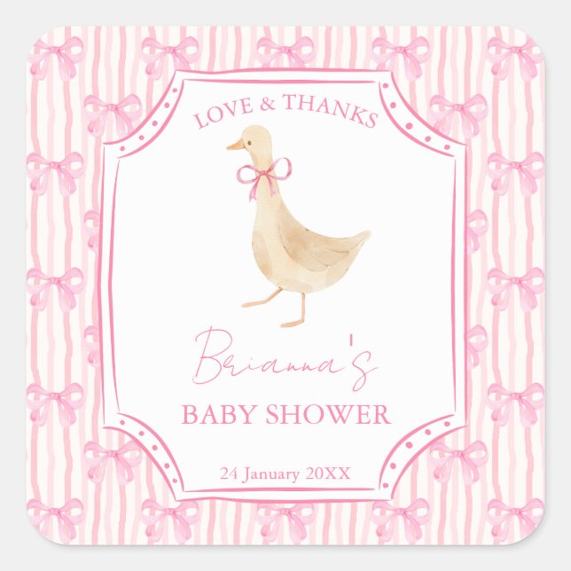 Goose nursery rhymes baby shower pink personalized quadratischer aufkleber (Vorderseite)
