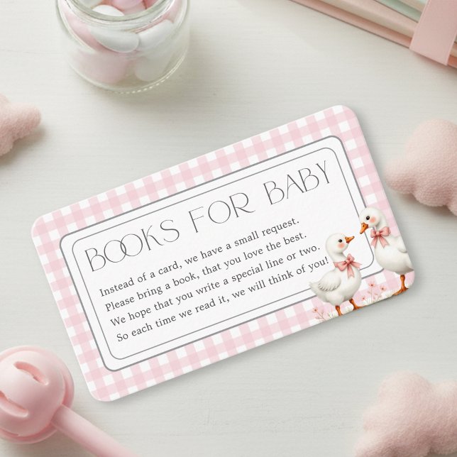 Goose Pink Gingham Girl Books for Baby Showroom Begleitkarte (Goose Pink Gingham Girl Books for Baby Shower Enclosure Card)