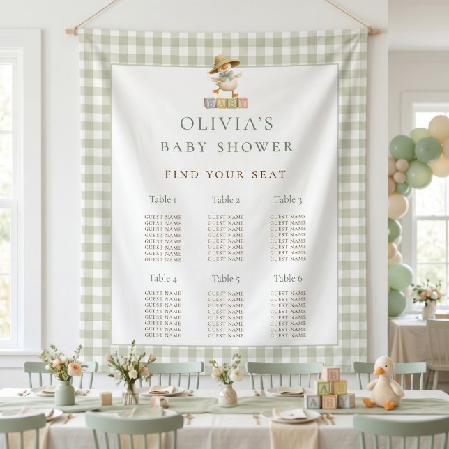 Goose Sage Gingham seating chart Baby Shower Wandteppich (Von Creator hochgeladen)