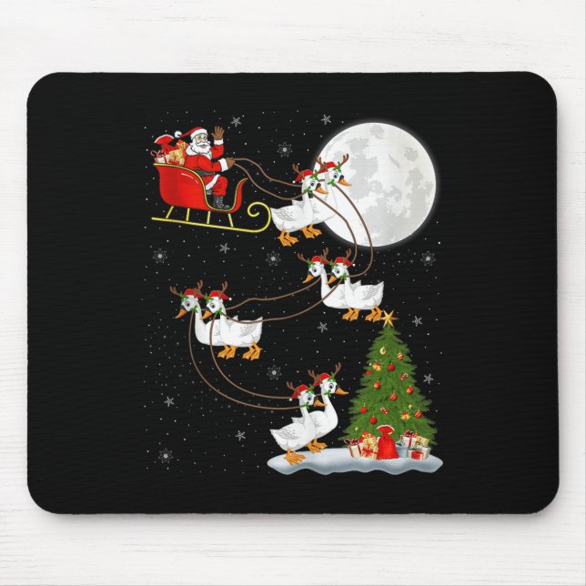 Goose Santa Sleigh Flying Funny Magical Christmas  Mousepad (Vorne)