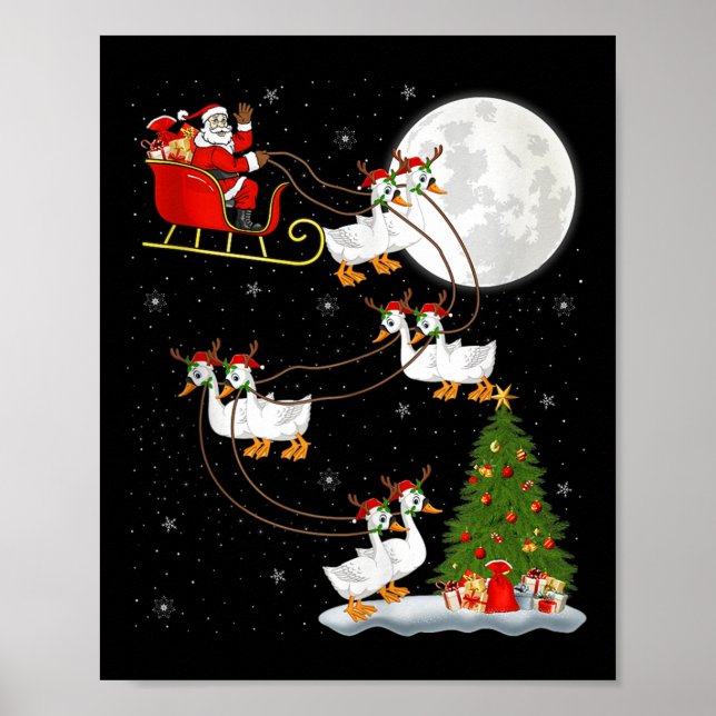 Goose Santa Sleigh Flying Funny Magical Christmas  Poster (Vorne)