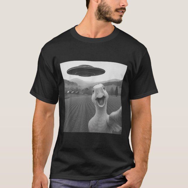 Goose Selfie mit Alien Ufo Funny für Männer Frauen T-Shirt (Vorderseite)