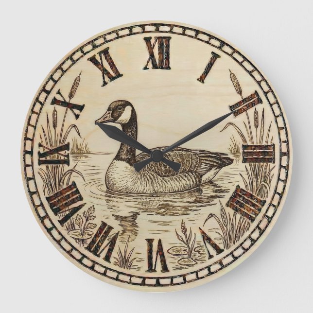 Goose Wall Clock - Serene Lake Glide Große Wanduhr (Vorderseite)