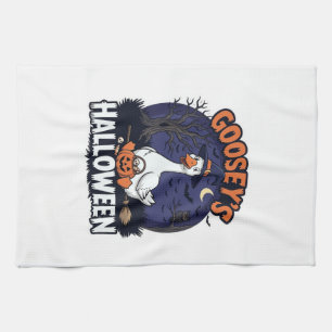 Gooseys Halloween-Gans-Hexenhut-Kürbis_1 Geschirrtuch