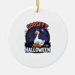 Gooseys Halloween-Gans-Hexenhut-Kürbis_1 Keramik Ornament