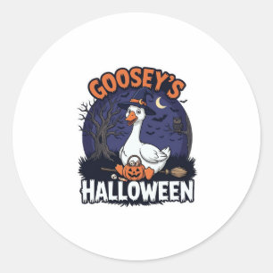Gooseys Halloween-Gans-Hexenhut Kürbis_1 Runder Aufkleber