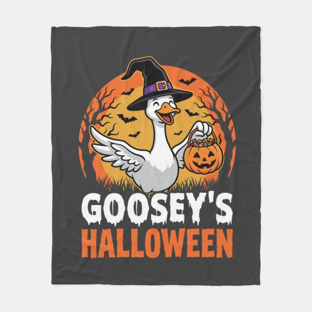 Gooseys Halloween-Hexe Gans Retro-Cartoon-Design Fleecedecke (Vorderseite)
