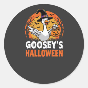 Gooseys Halloween-Hexe Gans Retro-Cartoon-Design Runder Aufkleber