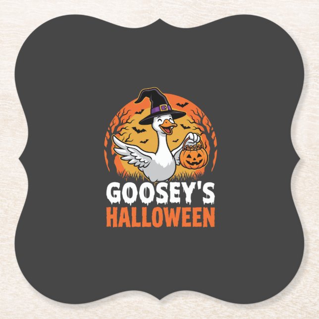 Gooseys Halloween-Hexe Gans Retro-Cartoon-Design Untersetzer (Vorderseite)