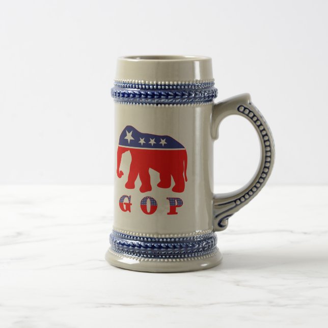 GOP - Roter, weißer u. blauer Elefant Bierglas (Rechts)