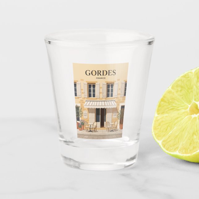 Gordes Café-Fassade Frankreich Schnapsglas (Vorderseite)