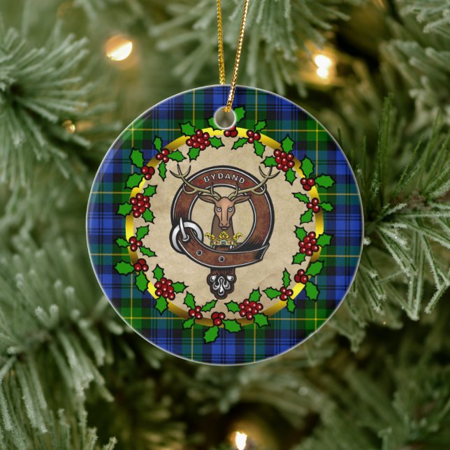 Gordon Clan Abzeichen & Tartan Personalisierte Wei Keramik Ornament (Baum)