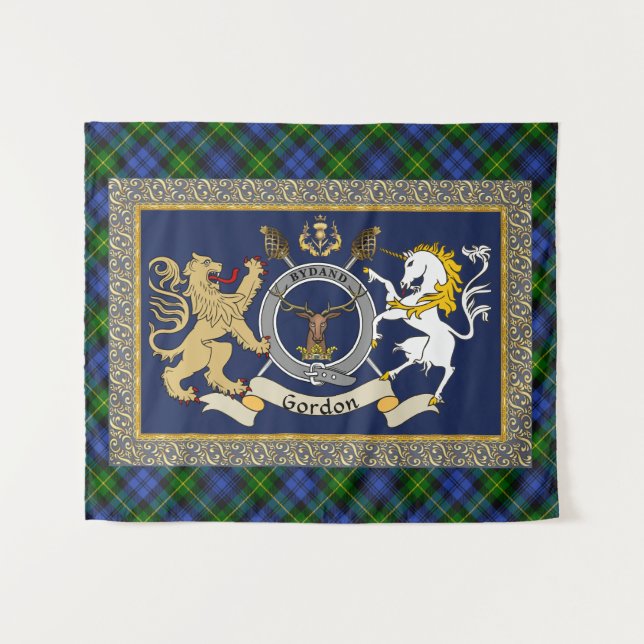 Gordon Clan Badge & Tartan Wandteppich (Vorderseite (Horizontal))