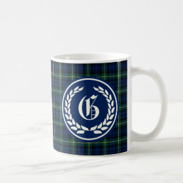 Gordon Clan Blue und Green Tartan Monogram Tasse