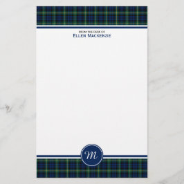 Gordon Clan Dark Blue und Green Tartan Monogram Briefpapier