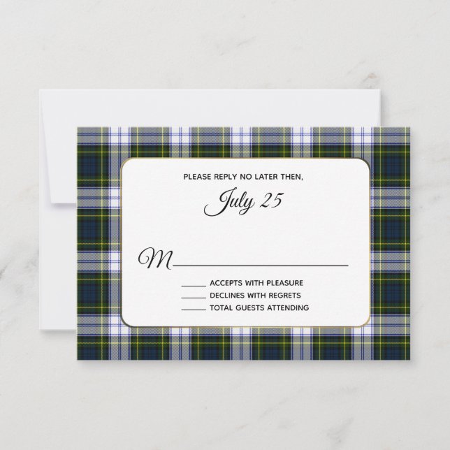 Gordon Dress Tartan Kariert Wedding RSVP Card Karte (Vorderseite)