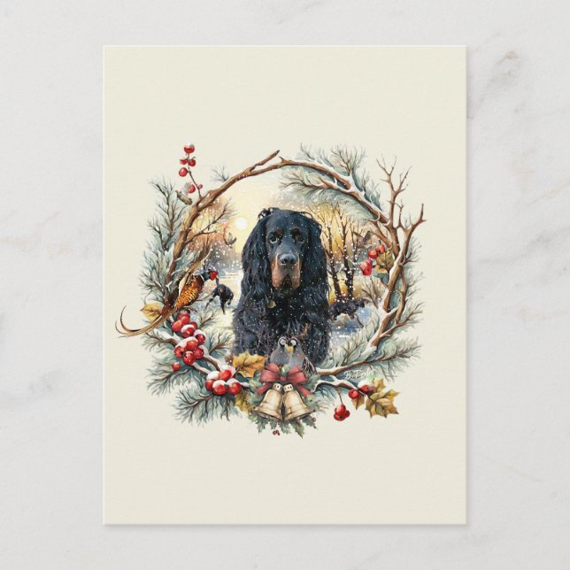 Gordon Setter Christmas Joy – Seasonal Dog Art Postkarte (Vorderseite)
