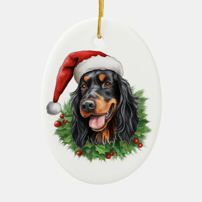 Gordon Setter Christmas Wreath Keramik Ornament (Vorne)