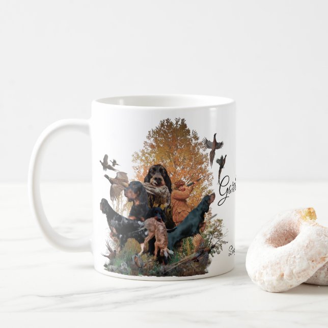 Gordon Setter, Jagdsaison Holz Wand Kunst Kaffeetasse (Mit Donut)