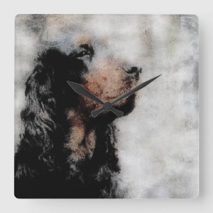 Gordon Setter Kopf Grunge Quadratische Uhr