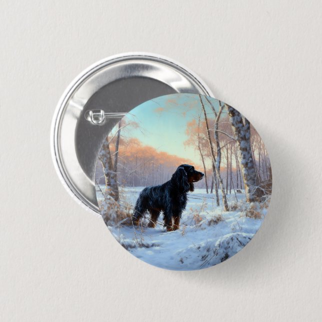 Gordon Setter lässt es Weihnachten schnee Button (Vorne & Hinten)