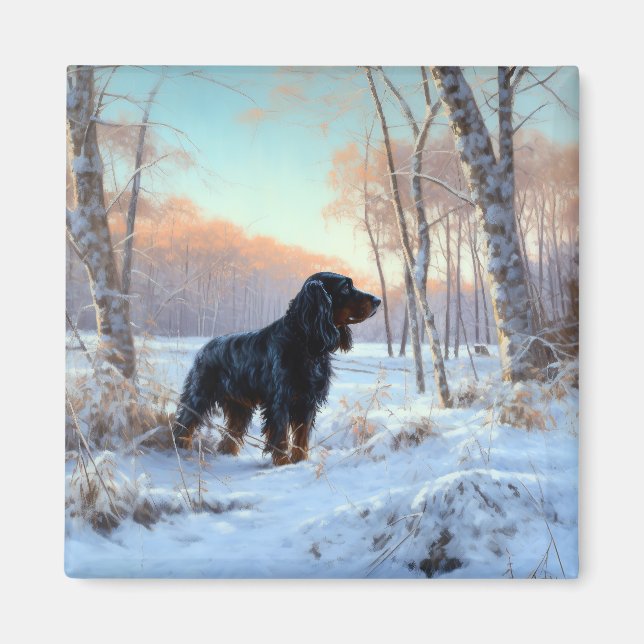 Gordon Setter lässt es Weihnachten schnee Magnet (Vorne)