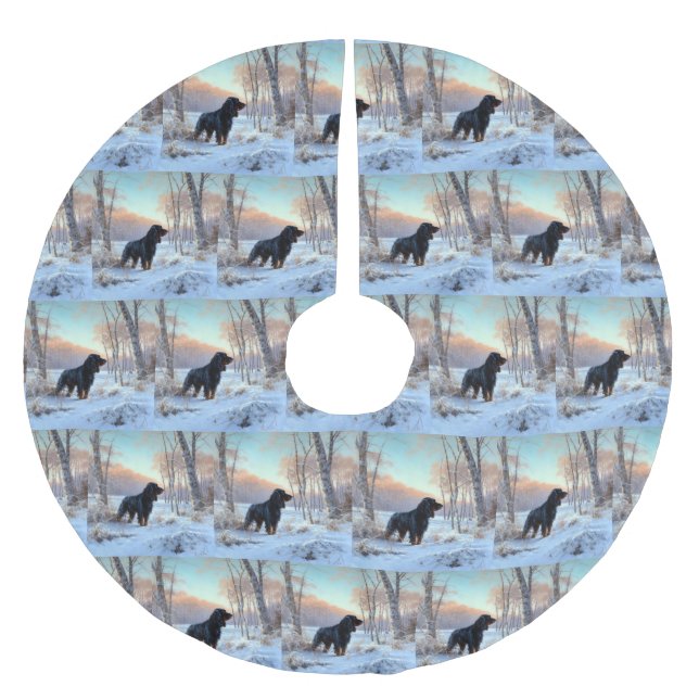 Gordon Setter lässt es Weihnachten schnee Polyester Weihnachtsbaumdecke (Vorderseite)