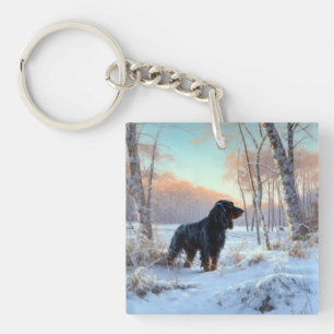 Gordon Setter lässt es Weihnachten schnee Schlüsselanhänger