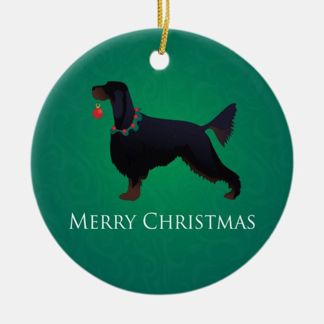 Gordon Setter Merry Christmas Design Keramik Ornament (Vorne)